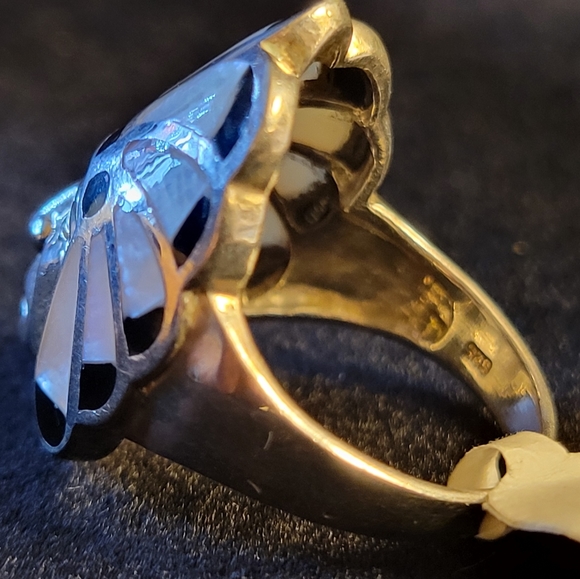 925 Silver Ring Onyx & MOP - Picture 5 of 6